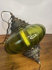 Vintage Green Glass Hanging Light Swag Lamp Diffuser Retro Antique