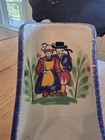 Vintage French  bretagne hand-painted Ceramic Spoon Rest White Blue Trim