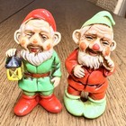Vtg 1960s Chalkware Gnome Figurines Japan Pair Elf Pixie Christmas Decor Mcm