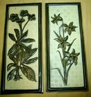 2 Vintage Metal Wall Plaques Brass   Yellow In Relief Flower Lover Elpec England