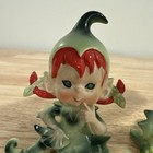 Pair Of Rare Vintage Lefton Elf Redhead Pixie Kneeling 1950 s Figurine  read 