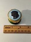 Vintage Halcyon Days Black Labrador Retriever Dog Green Blue Enamel Trinket Box
