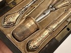 Antique French Solid Silver Gilt Sewing Set Etui