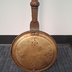 Early Antique Brass Bed Warmer  Decorative Handle And Lid   Primitive Metal Work