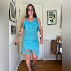 80s Vintage Fredricks Of Hollywood Blue Ultra-suede Fringe Dress