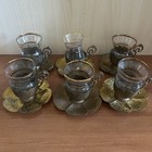 Antique Brass   Glass Turkish Tea Glasses   Saucers  one Glass Has Been Replaced