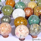 20 Pc Natural Gemstone Sphere Set   Wooden Stands - Bulk Crystal Ball Collection