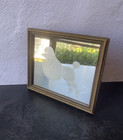 Vintage Frosted Poodle Mirror Wood Frame Small Dog Wall Art
