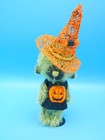 Artist Bear Green Mohair Halloween Dressed Stuffed Bear 8  Orange Witch Hat