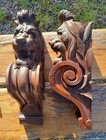 Antique Style Wooden Lion Head Corbels Wall Brackets Furniture Accents 2pc Set