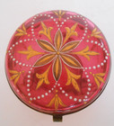 3  Wide Art Deco Bohemian Cranberry Glass Yellow Floral Trinket Box Ormolu Trim