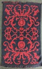 Vtg 70s Elmrose By Callaway Red Nvy Sculpted Hand Towel Fringe 16x25 Damask Mcm
