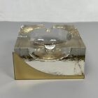 Vtg Chunky Transparent Solid Thick Glass   Brass Heavy Ashtray Cigar Mcm Read