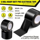 5 Rolls Black Electrical Tape Waterproof 2 In X 66ft Industrial Grade Vinyl Stro