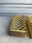 Vintage Gold Filigree Tissue Box Cover   Vanity Tray Set Red Jewel Hollywood Reg