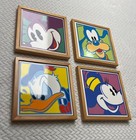 Vintage Disney Pop Art Framed Tiles Mickey Minnie Goofy Donald - Japan -lot Of 4