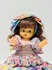 Vintage Crochet Bed Pillow Dresser Doll Rainbow Dress Gorgeous Beautiful