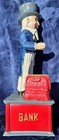 Uncle Sam Cast Iron Mechanical Coin Bank Antique Reproduction 11 h X 4 w Nice 