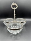 Vintage Sheridan Silverplate   Cut Glass 3 Bowl Relish condiment Server