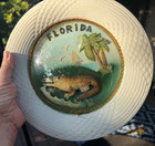 Vintage Florida Souvenir Plate     3d Shell Art Diorama Under Convex Bubble Glass