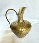 Vintage Solid Brass Pitcher  Made In India  Etched Floral Pattern  5    Tall