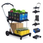 Collapsible Shopping Cart 2 Tier Rolling Storage Cart W  Removable Crate Folding