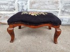 Antique Vintage Scalloped Wood Foot Stool  Floral Needlepoint Top  Cabriole Legs