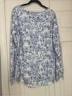 Women s White Long-sleeve Tee With Blue Floral Print