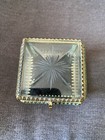Antique Gilt Metal Bevelled Glass Crystal Trinket Casket Jewellery Box