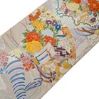 Japane Kimono Fukuro Obi White Colored Flowers Embroidery Pattern Pre-owned Silk