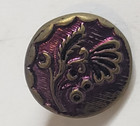 Antique Button Brass Flower Floral Design With Purple Enamel Set Of Two