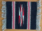Vintage Small Black Wool Chimayo Weaving Textile With Fringe