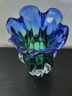 Vintage Bohemian czech Art Glass Cobalt Blue green Vase 9 