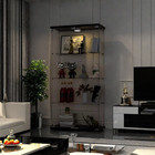 New Glass Display Cabinet 4-shelf 2 Doors Bookshelf W led Light Curio Case Black