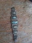 Vintage Faux Turquoise South Western Bracelet Silver Tone Etched