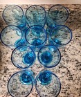 Vintage Cristar Set Of 10 Footed Water Goblets Glasses Aqua Turquoise Sky Blue