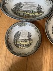 Spring Valley Serving Bowls Set Transferware Oval Farm River Scene  17 Pcs  Vtg