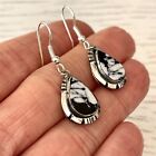 Navajo White Buffalo Earrings Hook Sterling Signed Calvin Spencer Pear Dangles M