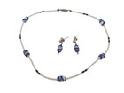 Blue   White Glass Beaded Choker Necklace And Pierced Earring Set 14 5 In