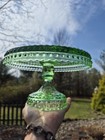 Vintage Le Smith 8 1 2  Green Glass Hobnail Cake Stand Hosting Parties Rare