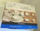 Mainstays 16-piece Dinnerware Set Service For 4 White Green Stripe Stoneware New