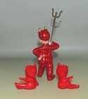 Vintage Set Of 3 Lefton Red Devil Pixie Imp Figurines With Pitchfork Japan