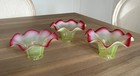 Antique Vaseline Cranberry Glass Lamp Shade Uranium - 2 1 8    Fitter - Set Of 3