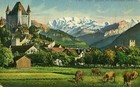 Thun Switzerland Alps Postcard Castle Cow Schloss Mit Bluemillsalp 3669m V827
