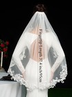 Pearl Fingertip Length Lace Wedding Bridal Veil With Comb White