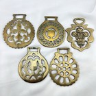 Brass Horse Medallion English Antique Lotus Shield Fleur Keyhole Lot Of 5 Parade
