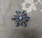 Vintage Weiss Blue Glass   Rhinestone Flower Brooch