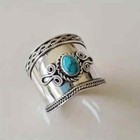 Boho 925 Sterling Silver Elegant Charms Vintage Turquoise Charms Ring Size 8
