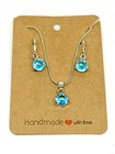 Silver Plated Birthstone Earrings And Pendant Set - March Aquamarine