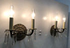 Vtg Wall Sconce Pair Brass Light Fixture French Art Glass Prism Spain Mcm  l10